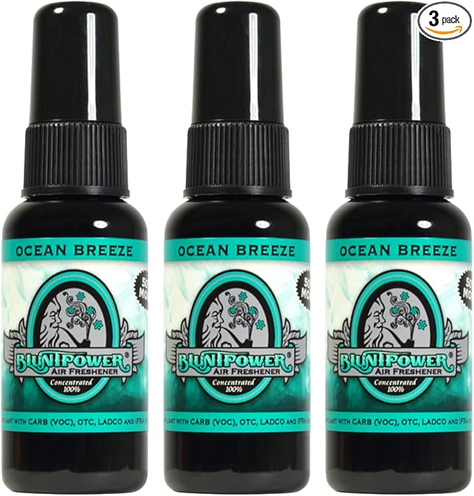 BluntPower (Ocean Breeze, 3 Pack) Concentrated Air Freshener - Premium Oil Based Air Freshener Spray For Home and Car - Long-Lasting Bathroom Spray, Car Freshener, & Odor Eliminator Spray