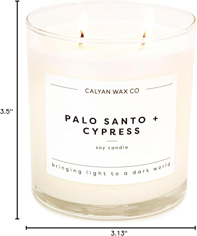 Calyan Wax Co. Palo Santo & Cypress 2 Wick Scented Candle - 37 Hour Burn - Luxury Clean Soy Wax Candles - Long Lasting Large Glass Jar Candle for Home - 8.8oz