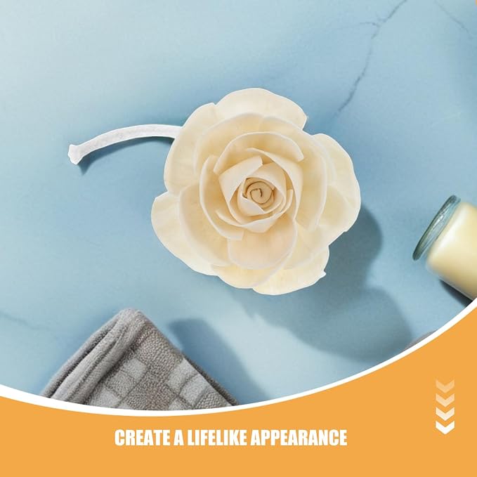 Hemobllo 4pcs Sola Wood Camellia Flower Diffuser Sticks 7cm Head & 12cm cotton wick, fast-absorb refill for 50-200ml bottles, color-changing petals for spa bathroom bedroom office, DIY aromatherapy gi