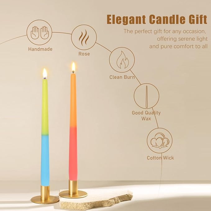 Candlesticks Long Taper Candle,Rose Scented 10 Inches Colorful Candle Sticks Smokeless Tapered Candles for Home Décor Holiday Gifts 6pcs