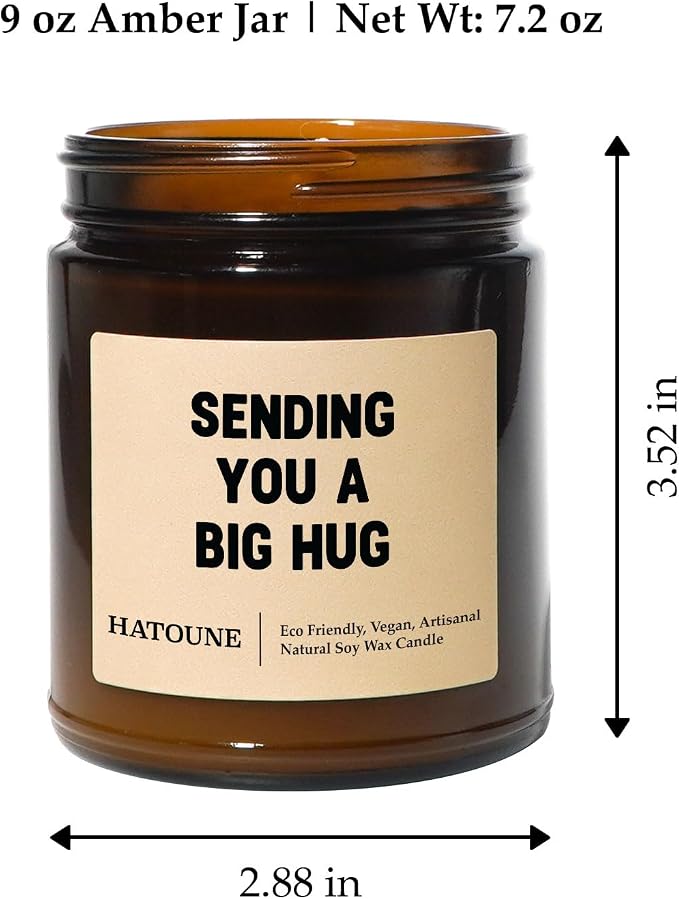 Black Vanilla Scented Soy Candle, Sending You A Big Hug, Made in USA, Hand Crafted, 40-50 Hour Burn Time, 7.2 oz Amber Jar