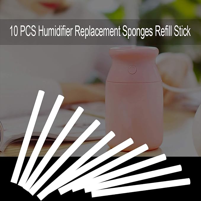 10Pcs USB Humidifier Filters Sticks, 7x130mm/0.28x5.12in Mini Portable Humidifier Refill Filter Cotton Sticks Absorbent Wicking Sponge Diffuser for Office, Bedroom, Home