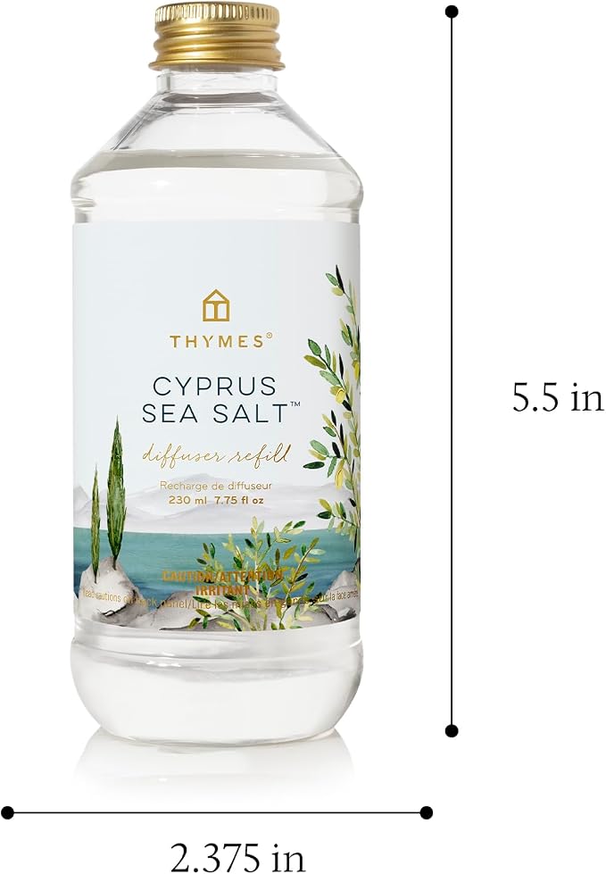 Thymes Reed Diffuser Oil Refill – Fragrance Oil for Diffuser Refill – Flameless Home Fragrance Products – Home Luxury Scents with Notes of Rosemary, Sage, & Amalfi Lemon (Cyprus Sea Salt, 7.75 fl oz)