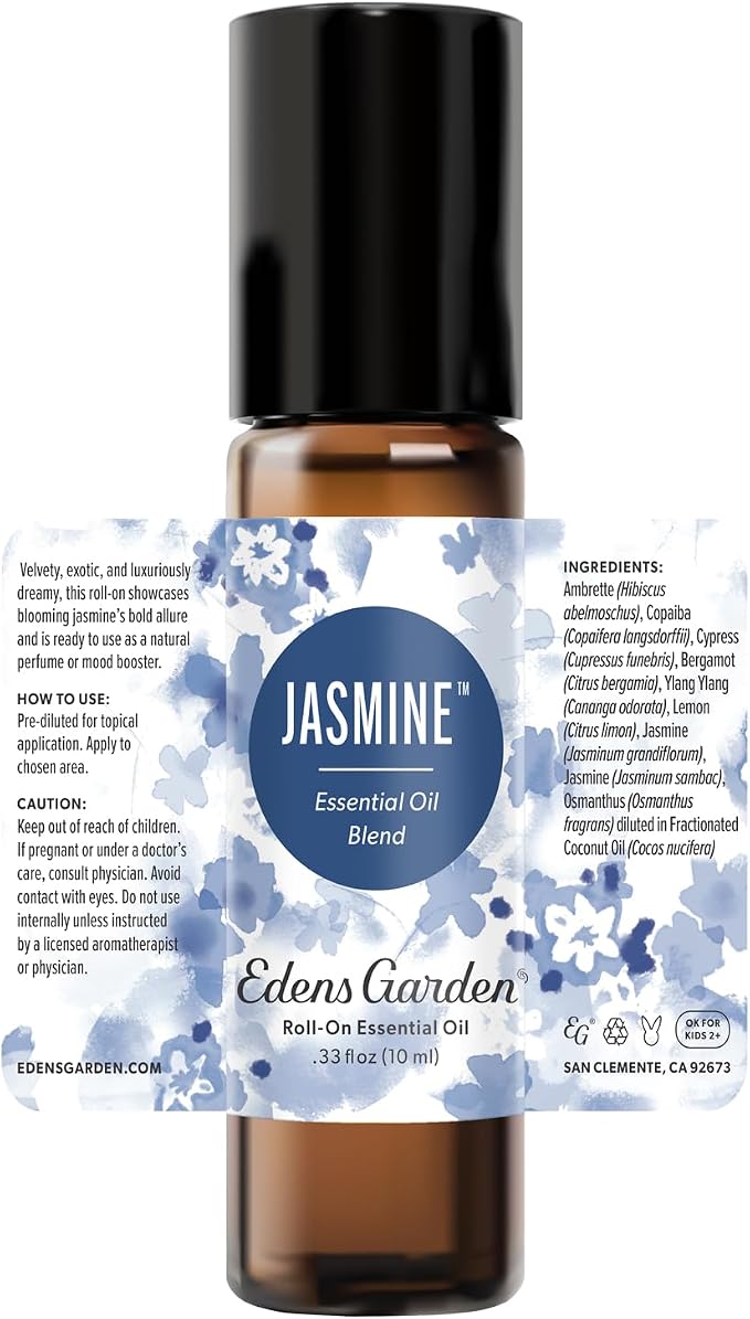 Edens Garden Jasmine Essential Oil Roll-On – Pre-Diluted Floral Blend, 100% Pure Aromatherapy & Natural Perfume, Calming Skin Safe Travel Roll-On, 10 ml (.33 fl oz)