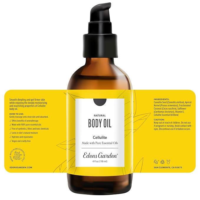 Edens Garden Cellulite Bath & Body Oil – Pure Essential Oils & Vitamin E for Firming, Slimming & Moisturizing Dry Skin –Natural Anti-Cellulite Scented Oil for Daily Women’s Skin Care, 4 fl oz (118 ml)
