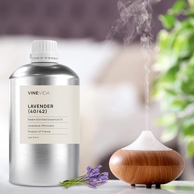 VINEVIDA Lavender 40/42 Essential Oil - Gallon Lavender 40/42 Oil Undiluted - Bulk Gallon Essential Oil for Soap Making Safe for Skin - DIY Candle Scents for Candlemaking Scents - 8 lbs