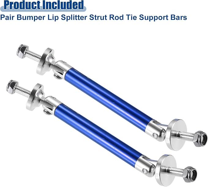 ACROPIX Universal 3"-4" Adjustable Aluminum Alloy 75mm Front Bumper Lip Splitter Diffuser Strut Rod Tie Bars Splitter Support Rods Blue - Pack of 2
