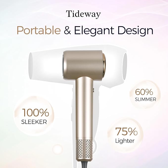 Tideway Hair Dryer Professional High-Speed Ionic Blow Dryer 110,000 RPM, Compact Hair Dryer with Magnetic Diffuser, Fast Drying with Brushless Motor Low Noise Smart Temperature Control-H11