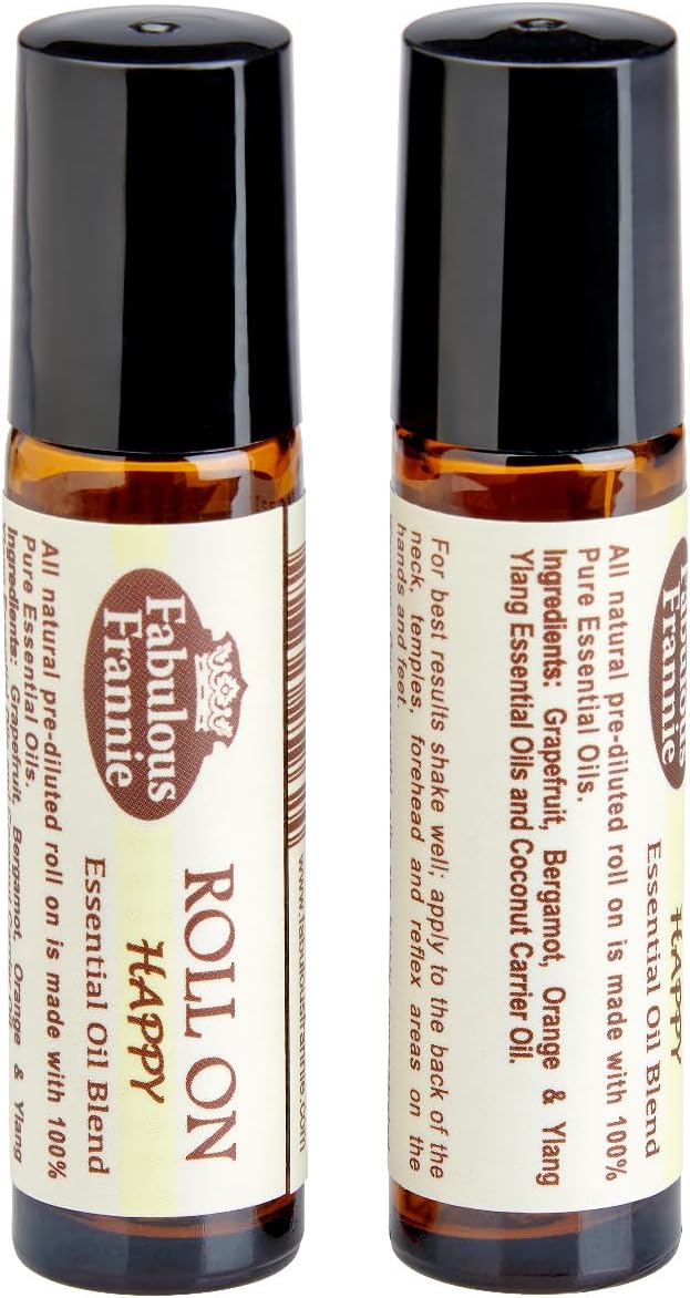 Fabulous Frannie Happy Essential Oil Blend Roll-On Pre-diluted Made with 100% Pure Essential Oil Blend of Bergamot, Grapefruit, Ylang Ylang and Coconut Carrier Oil 10ml (Pack of 1)
