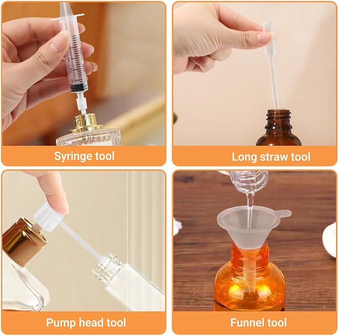 Perfume Refill Tool Kit, 10pcs Plastic Perfume Dispenser Transfer Pump Set, Cosmetic Dispenser Syringes Extractor Tool for Travel Fragrance Sample Essential Oils(Color:Clear)