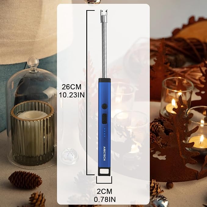 ARECTECH Candle Electric Lighter Rechargeable USB Arc Lighter for Candle Camping Fireworks Christmas Birthday Gifts with LED Light for Men Women Blue