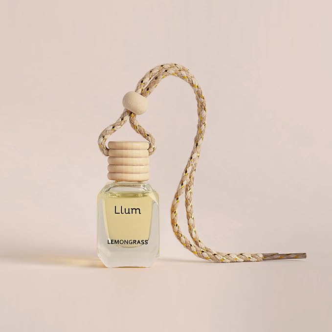 Llum Lemongrass Hanging Car Air Freshener – Luxury Automotive Perfume Diffuser 10ml (0.34 fl oz), Long-Lasting Fragrance, Alcohol-Free Non-Toxic Car Scent, Glass Bottle With Wood Cap