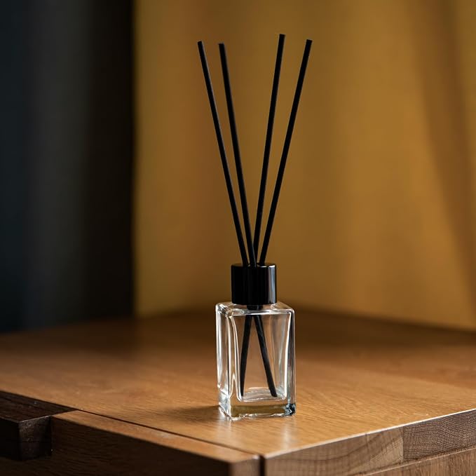 4PCS Empty Glass Fragrance Reed Diffuser Bottles, Refillable Diffuser Bottles with 20pcs Reeds Sticks & Black Caps & Funnel, Diffuser Jars for Home Oil Fragrance Decoration (50ML)