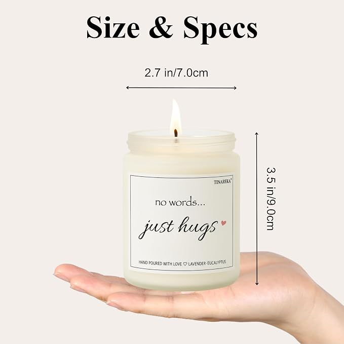 Sympathy Gift for Loss of Loved One - Lavender Scented Candle Memorial Gift, No Words Just Hugs, 100% Natural Soy Wax 40 Hour Burn Time, Condolence and Grief Support