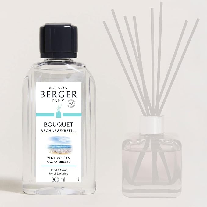 MAISON BERGER Reed Diffuser Refill, 200 ml, Ocean Breeze | Fragrance Refill for Reed and Ceramic Diffusers, Passive Diffusion, ~6 Weeks, No Flame or Electricity, Made in France