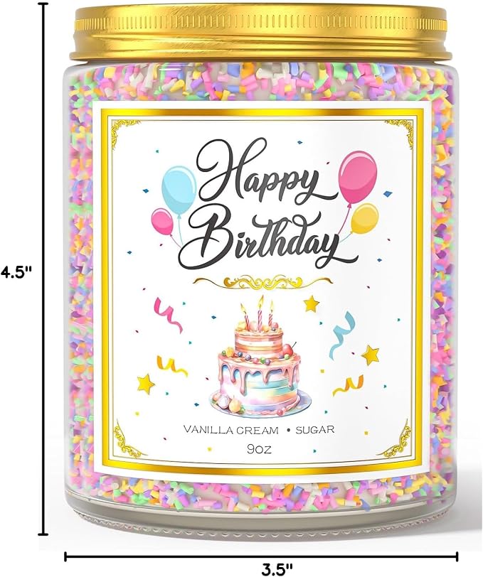 VEGISHINE Birthday Candles Gifts for Women, Birthday Gifts for Women Men, 9 oz Happy Birthday Candle with Vanilla Birthday Cake Scent, Women Friendship Ideas