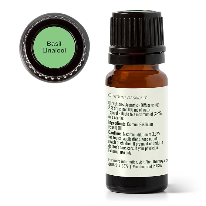 Plant Therapy Basil Linalool Essential Oil 10 mL (1/3 oz) 100% Pure, Undiluted, Aromatherapy, for Muscle Soreness and Digestive Discomfort