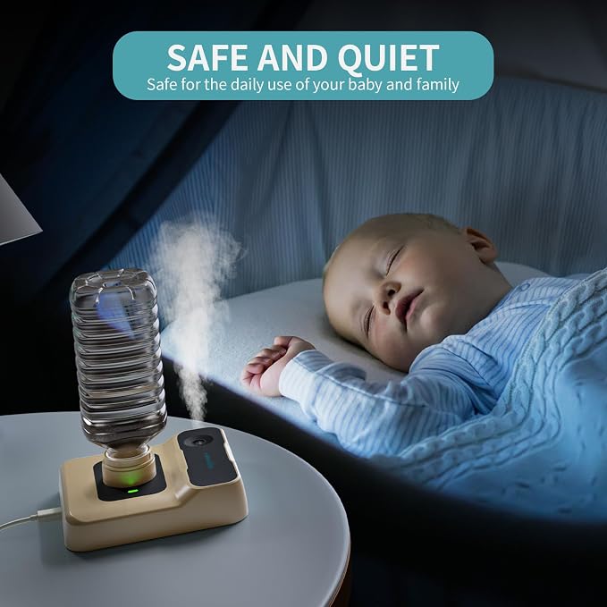 Portable Humidifiers for Travel, Small Mini Humidifier with Auto Shut-Off, Nightlight and Storage Bag for Hotel, Bedroom or Office, Plant Humidifier Indoor, Khaki