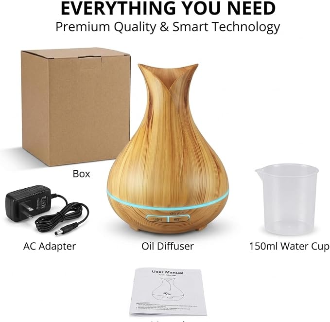Sierra Modern Home Smart WiFi Humidifier - Aromatherapy Essential Oil Diffusers with App Control & Voice Control - Works with Alexa & Google Home - 400ml Ultrasonic Diffuser & Humidifier - Light Brown