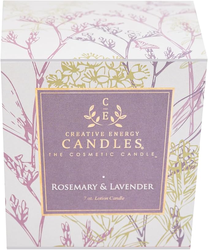 Lotion Candle - Rosemary and Lavender (6 Ounce) | Scented Massage Candles for Self Care, Soy Wax Candle with Essential Oil Blends, Coconut Oil, and Vitamin E