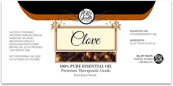 Oil of Youth Clove Bud Oil 4 oz – Clove Essential Oil for Toothache, Gums, Teeth & Skin