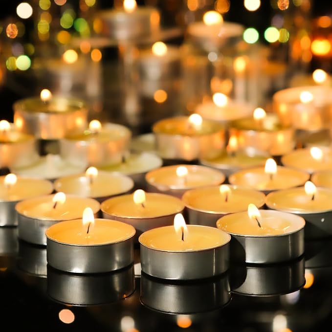 Soy Tea Lights Candles 100 Pack,4 Hours Long Burning-Natural Soy Wax Tealights Candles,Paraffin-Free,Unscented,Clean Burn Tea Lights Votive Candle Bulk for Weddings,Dinner