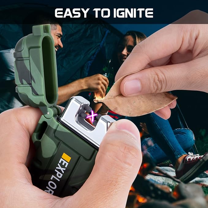 LcFun Electric Dual Arc Lighter USB Rechargeable Outdoor Windproof Flameless Plasma Lighters for Camping, Hiking, Waterproof Matches Survival Tactical Gear Fathers Day Dad Gifts Birthday Gifts for Men