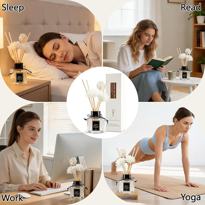 Shangri-La Reed Diffuser 1.7 fl oz | Long-Lasting Natural Home Fragrance | Non-Toxic Essential Oil with 6 Scent Sticks for Bathroom, Bedroom & Living Room | Plant-Based Air Freshener