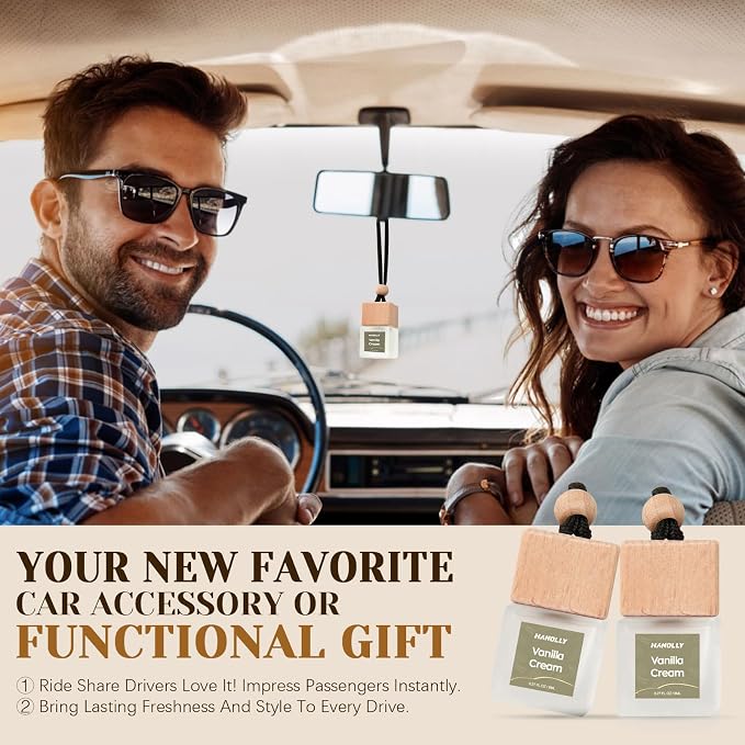 HANOLLY Car Air Freshener Hanging 2 Pack – Vanilla Cream Car Freshener Diffuser, Fall Car Air Freshener for Women and Men, Lasting up to 45 Days.0.27 FL OZ/8ML
