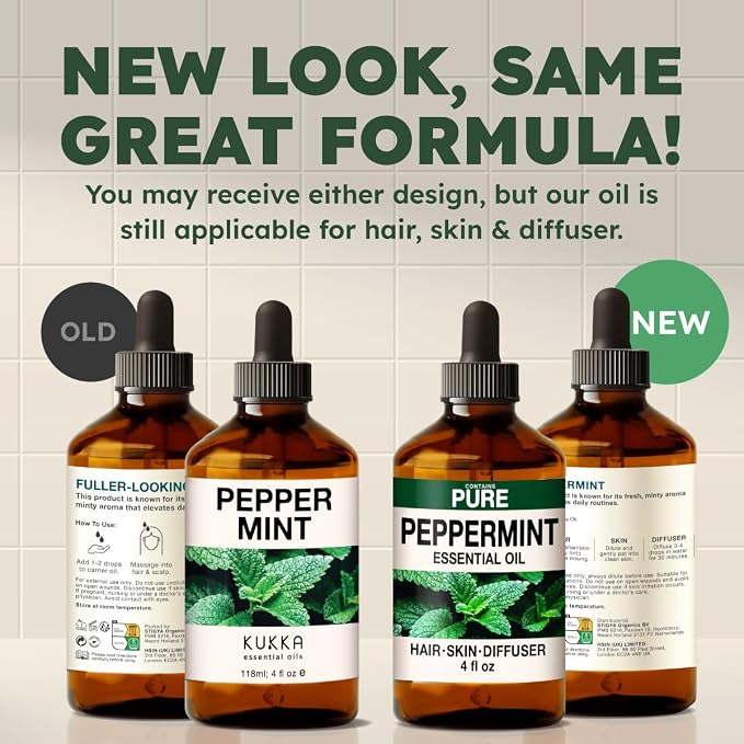 KUKKA Peppermint Essential Oils - 4 Fl Oz - for Hair, Skin, Diffuser, Aromatherapy & DIY Soap Making Scent (Pack of 2)