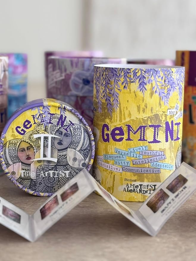 Gemini Zodiac Candle – Jasmine Scented Soy Candle for Self Care & Relaxation – Zodiac Birthday Gift – 80 Hour Burn – Reusable Ceramic Jar
