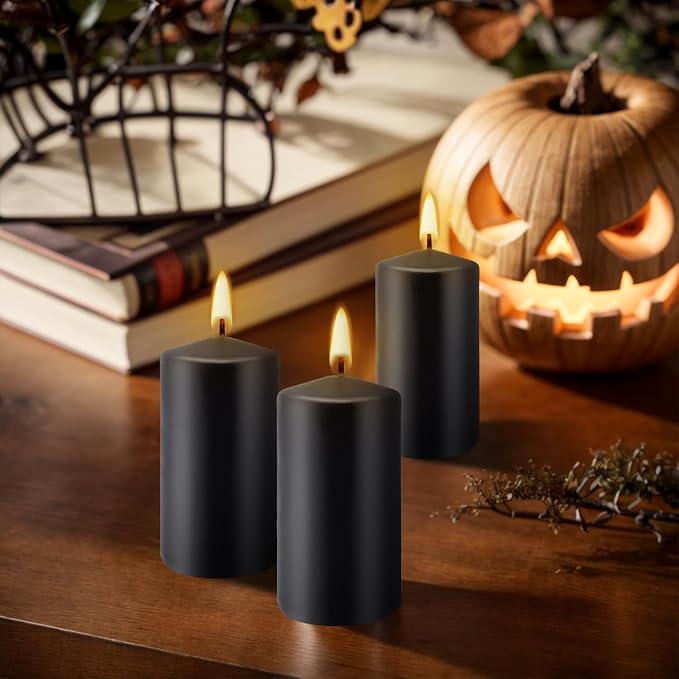 Set of 20 | 2-Inch Wide x 4-Inch Tall Black Pillar Candles - Decorative Unscented Pillar Candles, Long Burning Dripless Candle for Home Decor, Smokeless Large Pillar Candle for Wedding.