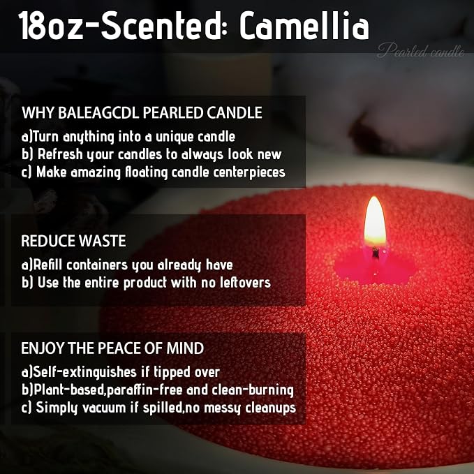 Red Pearled Candle, 18 Oz Red Camellia Scented Candle, 30 Wicks, 120H Clean Burning Refillable Wax for DIY Lover’s Gifts