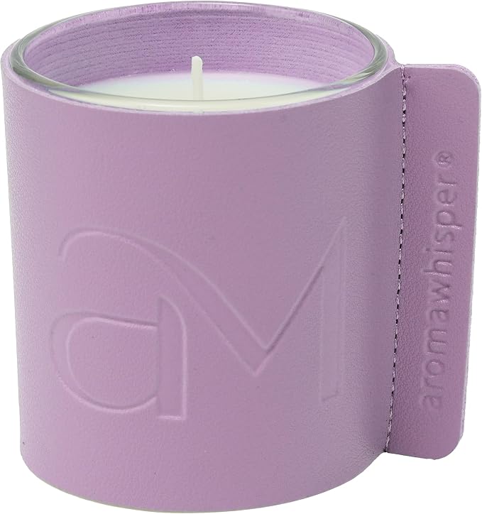 Lavender Oud Wax Candle - 7 oz in Glass Jar with Lavender Purple Leather Sleeve & Wooden Lid