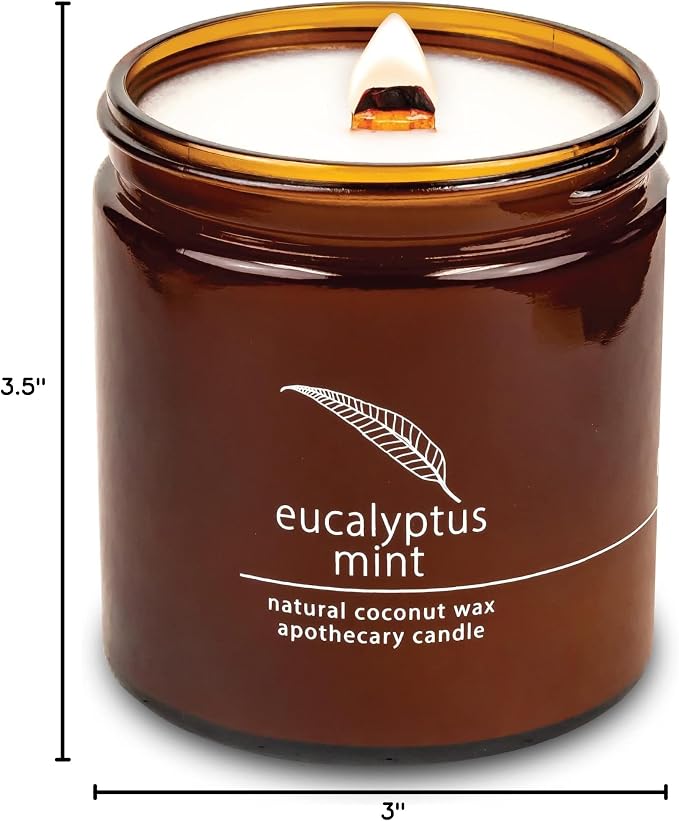 Hemlock Park Eucalyptus Mint Apothecary Scented Candle | Crackling Wood Wick, Botanical Fragrance & Coconut Apricot Wax | Up to 80 Hour Burn Time | 16 oz | Made in USA