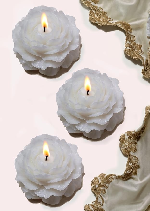Peony Flower Shaped Candle with Scent, Soy Wax Blend Aromatherapy Candle, Gift Candle, Gifts for Women, Candles for spa, Yoga, Stress Relief, Meditation, Wedding, Home Decor, Relaxation (White)