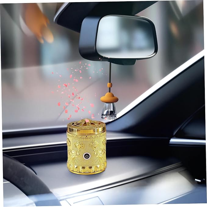 Electric Incense Burner Portable Vintage Electric Bakhoor Burner USB Rechargeable Golden Aromatherapy Diffuser for Car Home Office Yoga Tabletop 3x3.9 inch