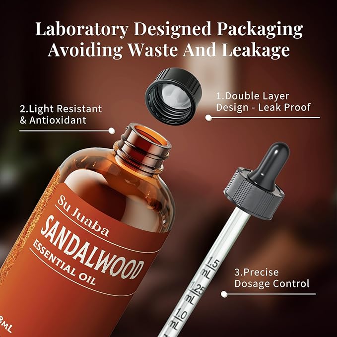 SU JUABA Sandalwood Oil 4 Fl Oz, Aromatherapy Oil for Diffuser,Skincare, Hair Care, DIY Fragrance, and Relaxation - 118ML