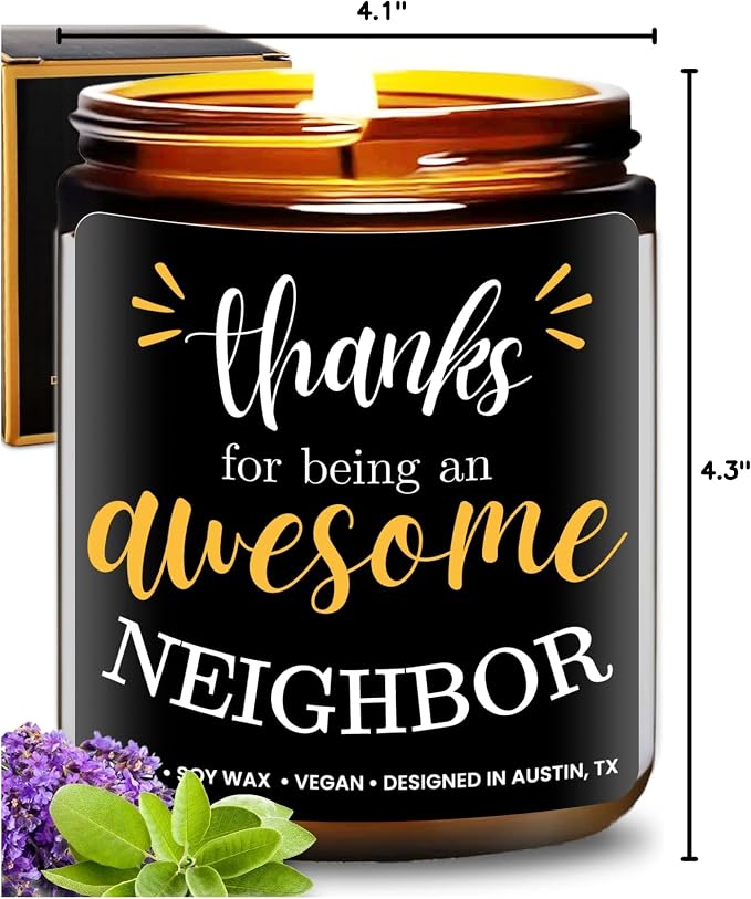 Neighbor Candle, Thoughtful Neighbor Gift Ideas, Best Thank You Gifts for Men and Women, Appreciation Gifts for Him or Her, Ideal Presents for Special Occasions, Birthday, Christmas, Gift-Ready