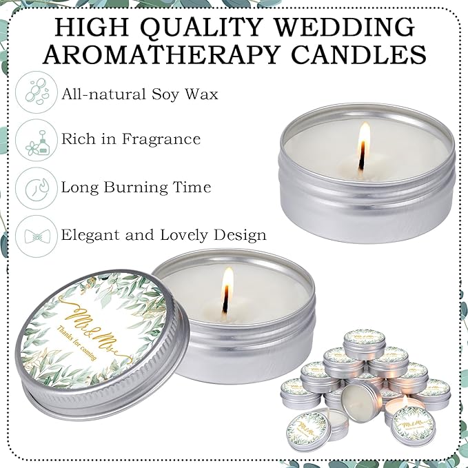 MTLEE Lavender Scented Soy Wax Wedding Candles, 50 Pcs Candle Favors for Guests, Aromatherapy Candles for Bridal Shower, Rustic Wedding Party