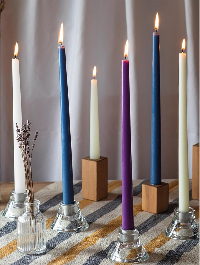 CANDWAX Purple 14 inch Taper Candles Pack of 4 - Unscented Smokeless Dripless Long Burning Christmas Tapered Candle Sticks - Perfect as Christmas Candle Sticks for Home Decor - Purple Taper Candles