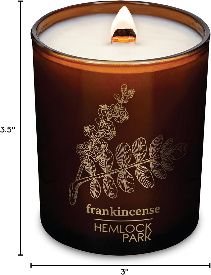 Hemlock Park Wood Wick Candle Handcrafted with Natural Coconut Wax and Essential Oils (Standard 7.2 oz, Frankincense)