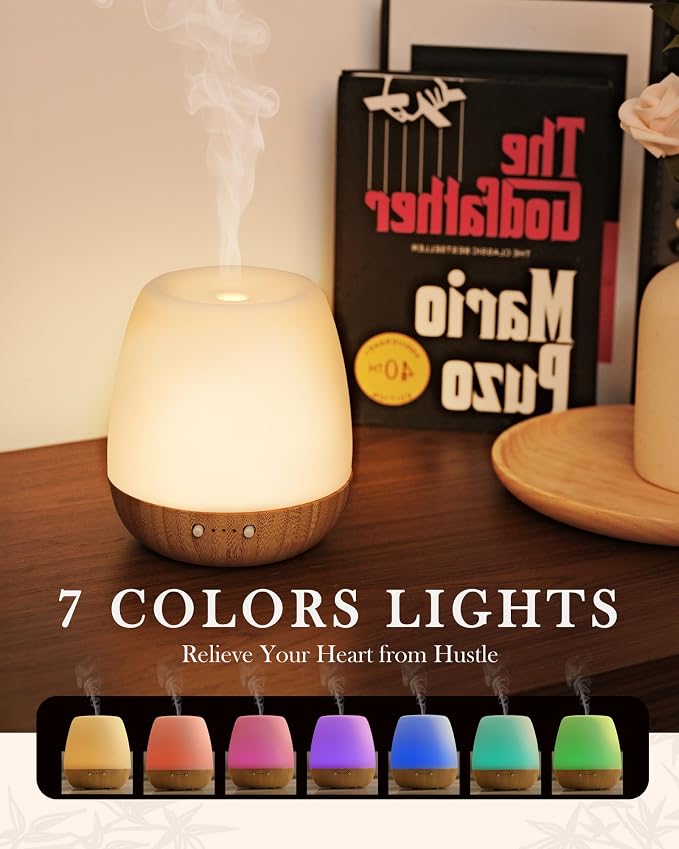 Essential Oil Diffuser - 2.4MHz Ultrasonic Glass & Bamboo Diffuser with Pulse/Continuous Mist & Night Light, Waterless Auto-Off, Silent Aroma Diffuser for Home, Office, Yoga, Spa, Gifts & Home Decor.