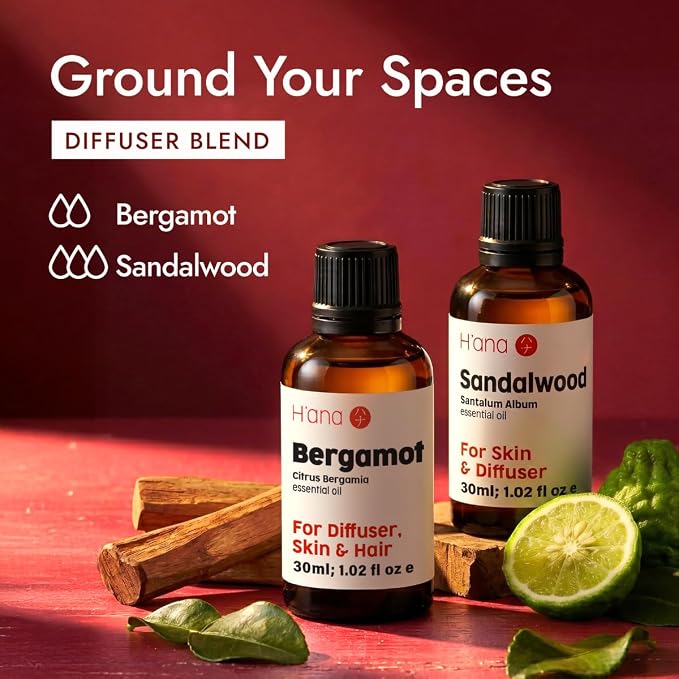 H'ana Bergamot Oil - 1.02 Fl Oz Bergamot Essential Oil for Hair, Skin, Diffuser, Aromatherapy & DIY