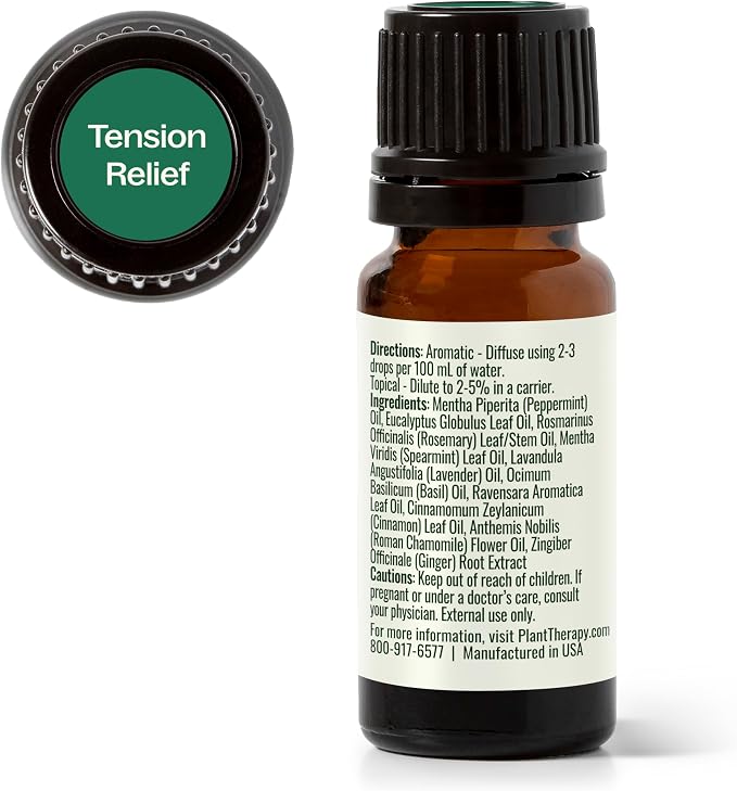 Plant Therapy Tension Relief Essential Oil Blend 10 mL (1/3 oz) 100% Pure, Undiluted, Headache Relief
