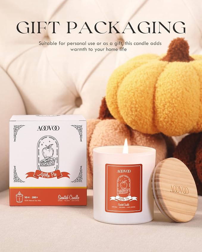 AOOVOO Apple Pie Scented Candles for Women - Aromatherapy Candle with Crystals Inside, 10oz Soy Candles for Home Scented, Birthday Gifts Valentines Day Candle for Women Mom