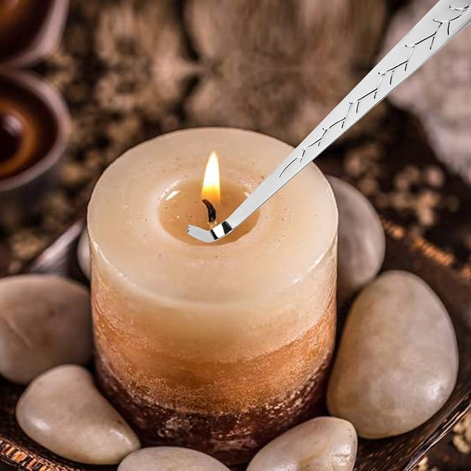 3 in 1 Candle Accessory Set Included Stainless Steel Candle Wick Trimmer,Candle Snuffer,Candle Wick Dipper, Candle Cutter Tool Kit, Silver - 3 Pcs Set