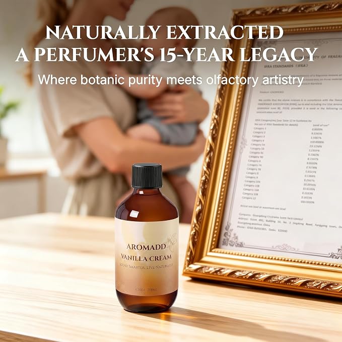 AROMADD Vanilla Cream Diffuser Oil, Warm Vanilla & Caramel Scent, Soft Sweet & Cozy Aroma, Long Lasting Fragrance Oil for Waterless Diffusers & Home Fragrance, 6.76 Fl Oz (200ml)