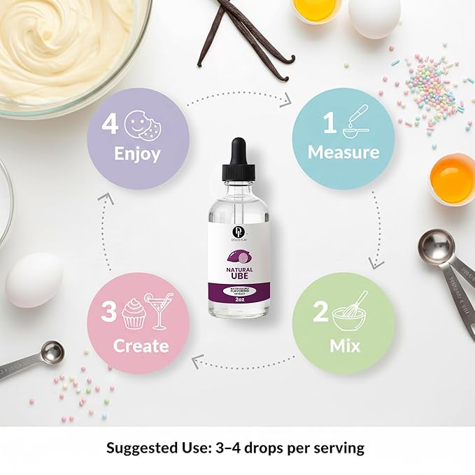 Dolce Flav Natural Ube Extract – Clear Dye-Free Concentrated Flavoring for Baking, Beverages & Candy Making – Water Soluble Liquid Flavor Drops – Professional Strength Food Grade Flavoring – 2 Fl Oz