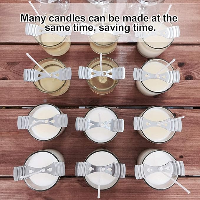 DINGPAI 60pcs Metal Candle Wick Centering Devices, Silver Stainless Steel Candle Wick Holder for Candle Making